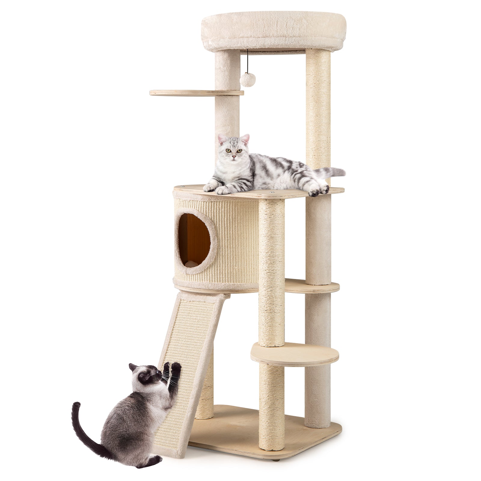 56 Inch Tall Cat Tree with 2 Sisal Scratching Posts and Ladder
