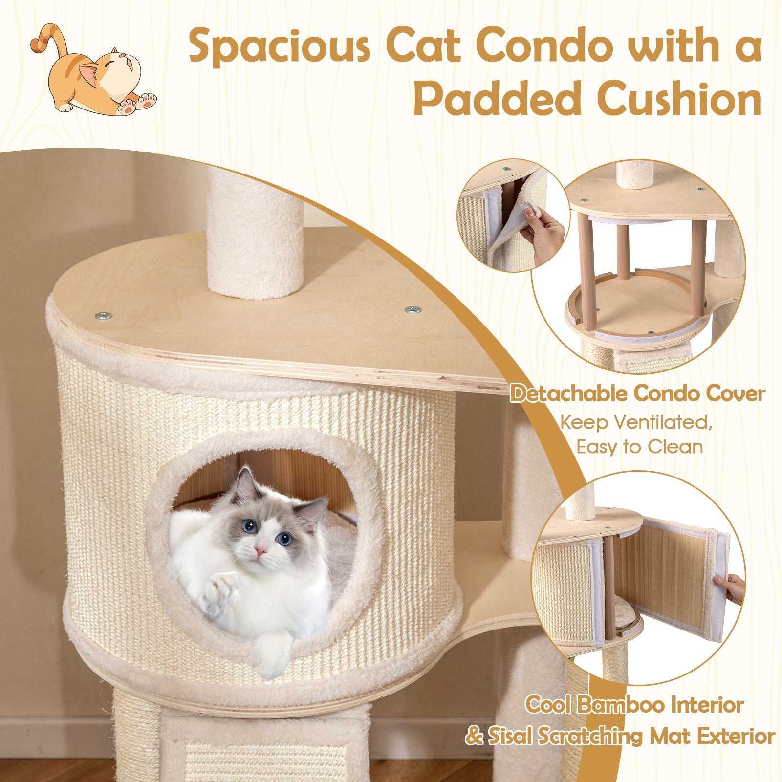 56 Inch Tall Cat Tree with 2 Sisal Scratching Posts and Ladder