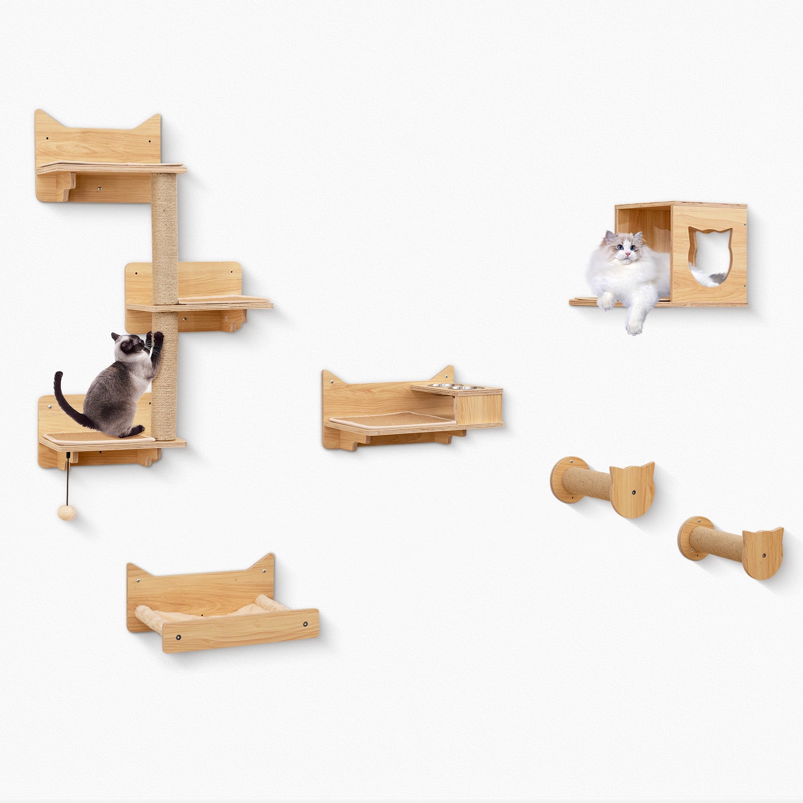 6 Pieces Cat Wall Mounted Shelves-Natural