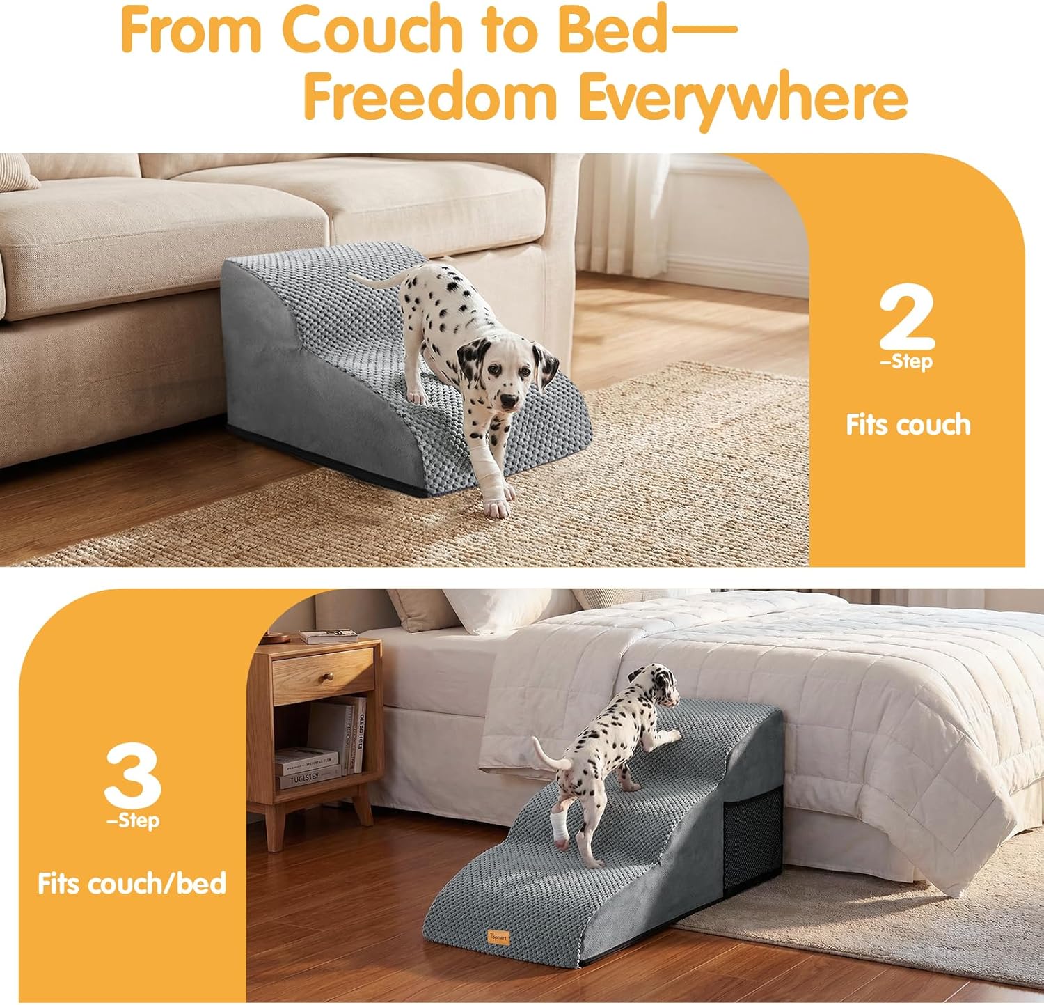 Foam Dog Stairs for Small Dogs & Cats Non Slip  2 Tier