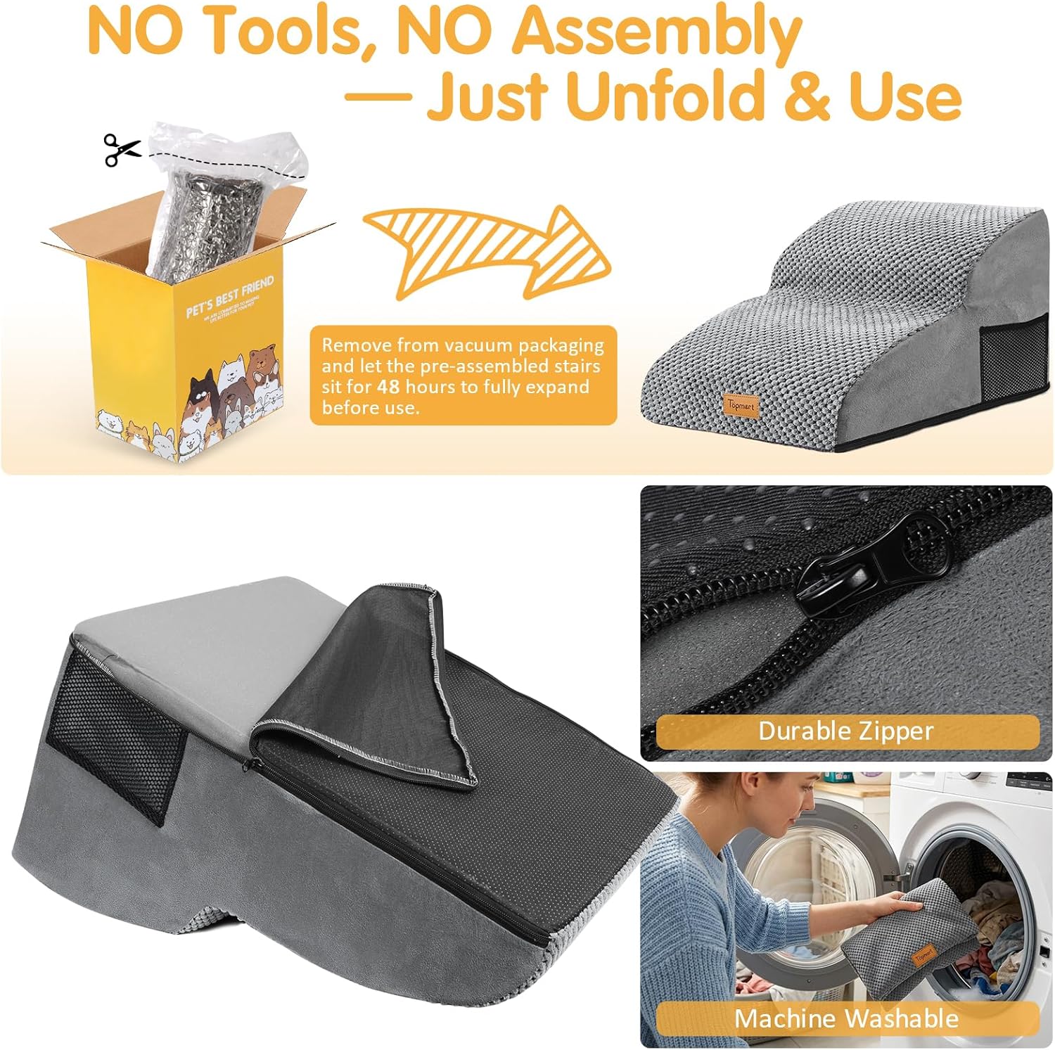 Foam Dog Stairs for Small Dogs & Cats Non Slip  2 Tier