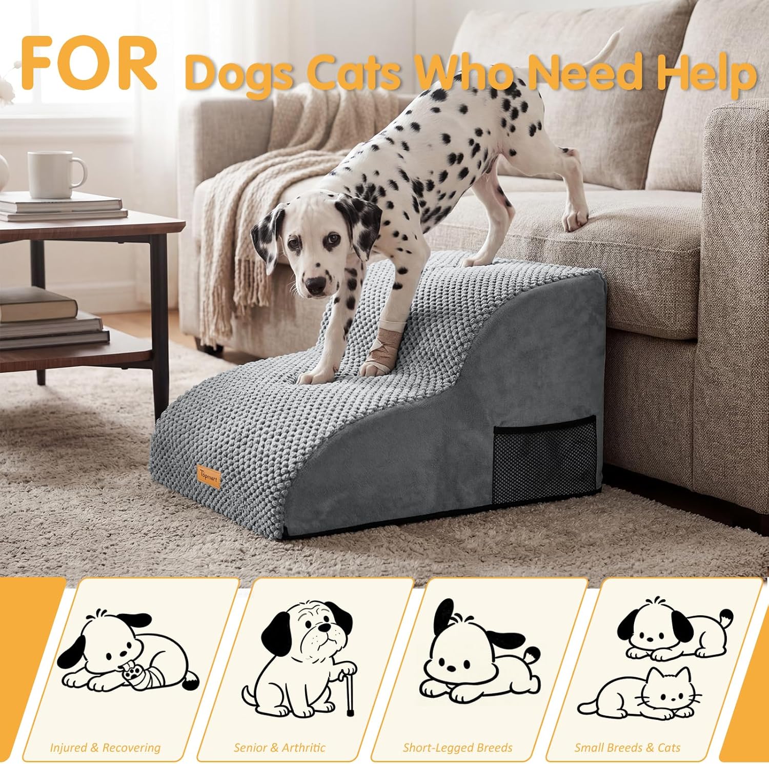 Foam Dog Stairs for Small Dogs & Cats Non Slip  2 Tier