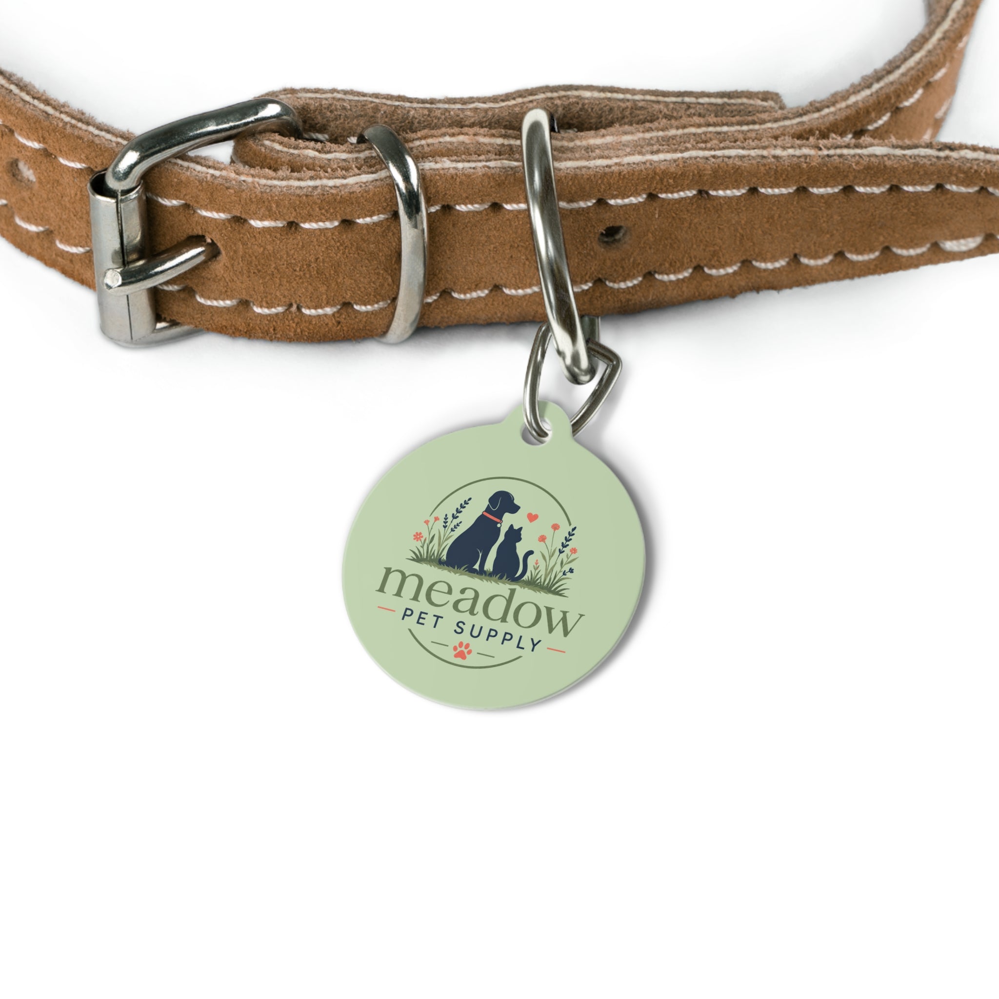 Meadow Pet Supply Round Pet Tag — Dog & Cat Silhouette ID Tag