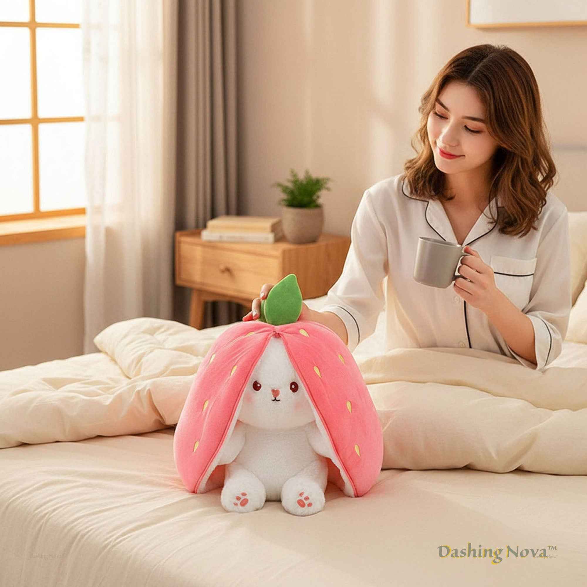 Reversible Strawberry Bunny Plush Toy