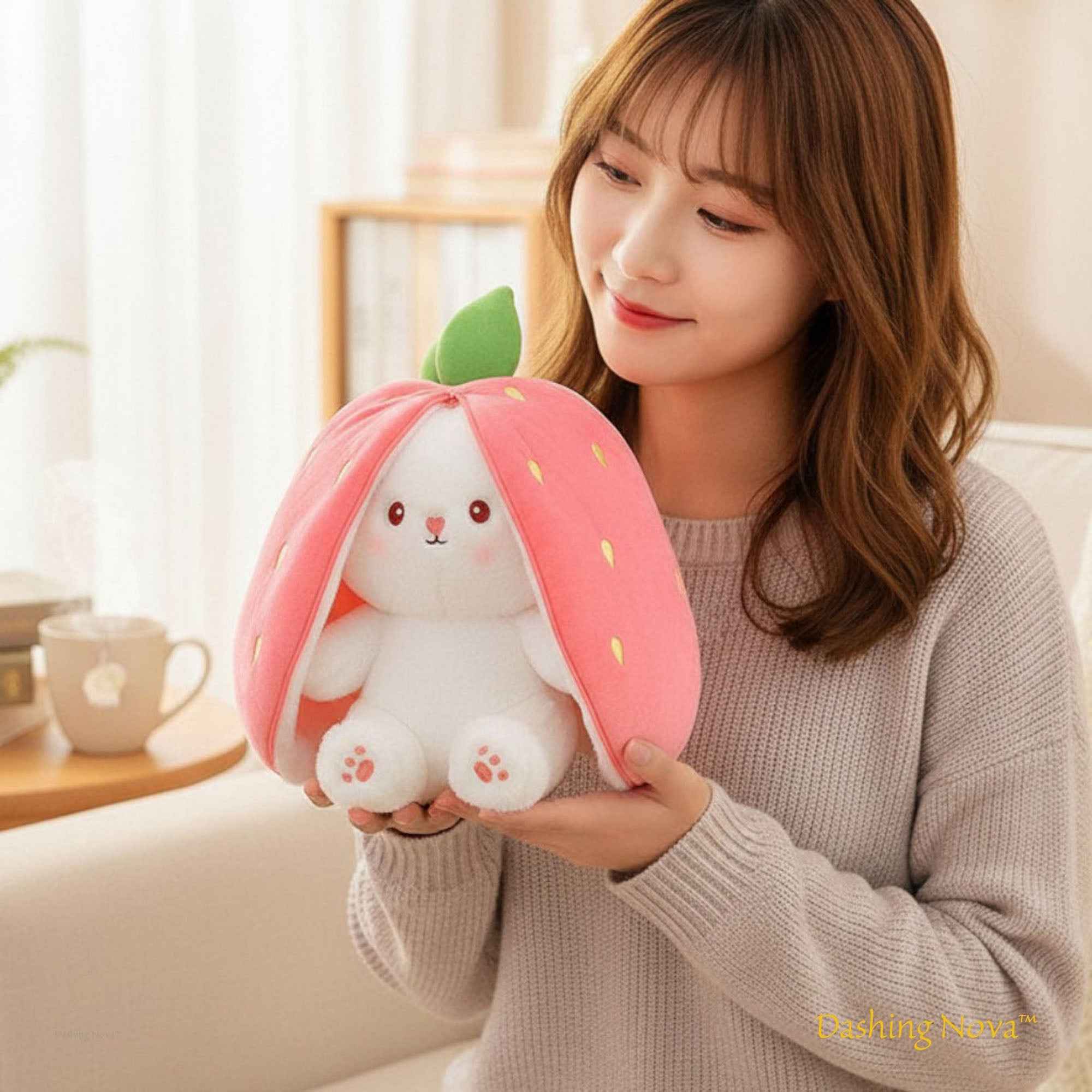 Reversible Strawberry Bunny Plush Toy